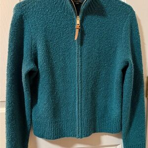 Talbots Teal Loop Stitch Full Zip Cardigan Sweater